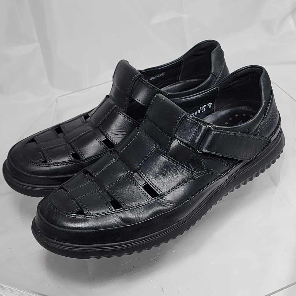 HTF Mephisto Tarek Men 10 Fisherman Black Leather Comfort Sandals N2745
